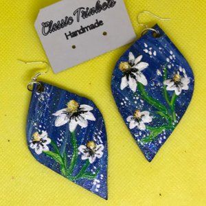 Daisy genuine leather hand painted drop earrings